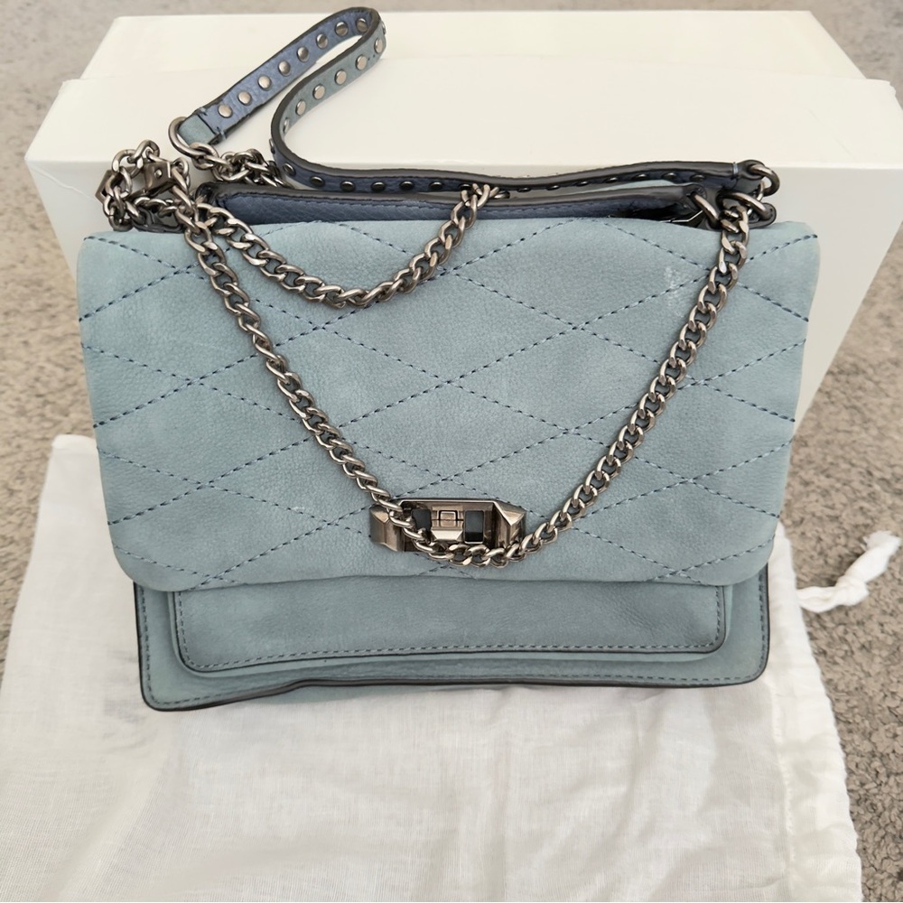 Beautiful Rebecca Minkoff blue nubuck chain strap handbag
